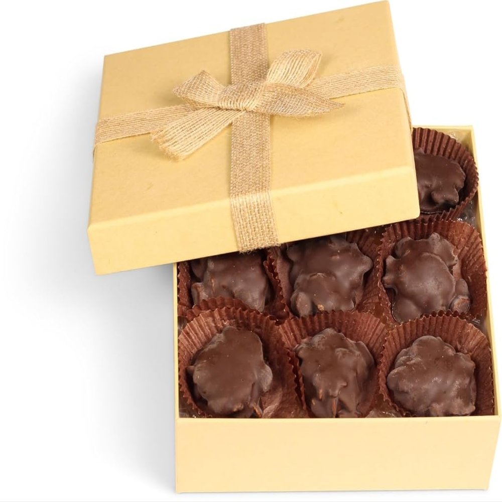 Chocolate Caramel Peanut Clusters Gift Box - by It's Delish | 12 OZ Premium Dark Chocolate Covered Nuts with Carmel Cluster | Christmas Gifts Box of Chocolates Candy Nut Turtles  Vegan, Kosher