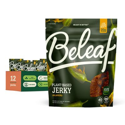 Beleaf Jalapeo Plant-Based Jerky: High-Protein Snack  Healthy and Flavorful Vegan Jerky for On-the-Go Energy  Tasty Meatless, Vegetarian Meat Alternative (12 Pack)