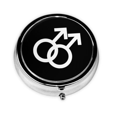 Double Male Symbol Represents Gay Men Round Pill Box Streamline Daily Medication Routine