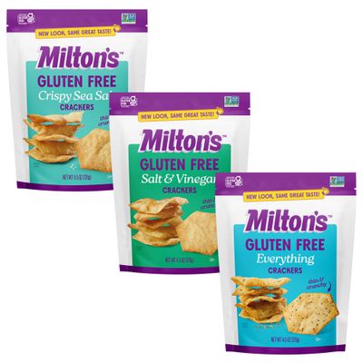 Milton's Gluten Free Crackers Variety Bundle (Crispy Sea Salt, Everything, Salt & Vinegar) - Non-GMO Project Verified, Kosher, Certified Gluten Free, Whole Grains In Every Bite - 4.5 Oz, Pack of 3