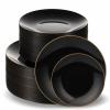 100 PCS Disposable Plastic Black Plates Combo | 50 7.5 In. Gold Rim Appetizer/Dessert Plates And 50 10 In. Gold Rim Plastic Dinner Plates | Heavy Duty Plates For Wedding, Parties Or Catering view 1