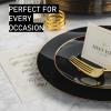 100 PCS Disposable Plastic Black Plates Combo | 50 7.5 In. Gold Rim Appetizer/Dessert Plates And 50 10 In. Gold Rim Plastic Dinner Plates | Heavy Duty Plates For Wedding, Parties Or Catering view 3