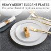 100PCS White Dinnerware Combo | 50 Gold Rim Appetizer/Dessert Plates (7.5in) & 50 Dinner Plates (10in) | Heavy Duty Disposable Plastic Plates For Wedding, Parties, Catering view 2