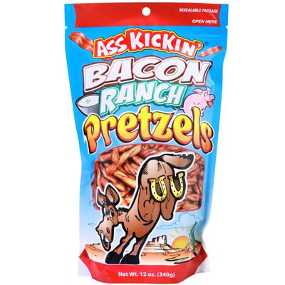 ASS KICKIN Pretzels 12 Ounce Size Flavor Pack Seasoned Pretzel Twists (12oz, Bacon)
