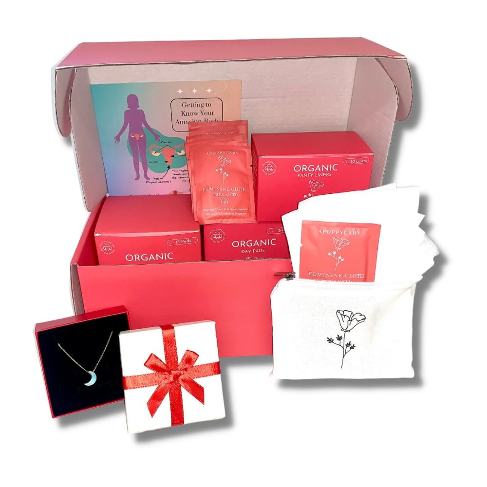Organic 78 PC Tween & Teen Period Kit. Certified Organic Cotton -Includes 30 DayPads, 15 Regular TeenPads, 15 OvernightPads, 15 Natural Feminine Wipes, A Pre-Stocked to-Go Period Kit & More!