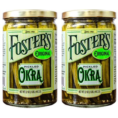 Foster's Pickled Okra in Jar, Original, 32oz, 2 Pack, Traditional Pickled Vegetables Recipe for over 40 years, Low Calorie Snack, Gluten Free, Fat and Preservative Free Pickles
