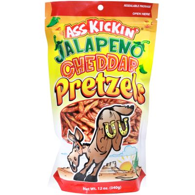 ASS KICKIN Pretzels 12 Ounce Size Flavor Pack Seasoned Pretzel Twists (12oz, Jalapeno Cheddar)
