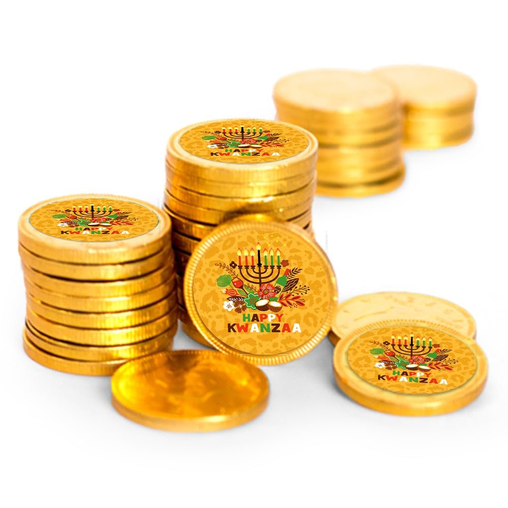 80 Pcs Kwanzaa Candy Party Favors Chocolate Coins - Gold Foil