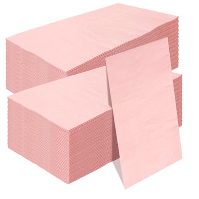 100 Pieces 3-ply Light Pink Paper Napkins 13 x 15.7 Inches Guest Towels Disposable Bathroom Paper Hand Towels for Bathroom Kitchen Wedding Birthday Party Disposable Napkins