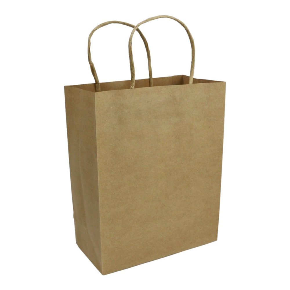 100 Pcs Thick Kraft Paper Bags - Medium Shopping Bags with Handles, Brown, Recycled, for Wedding, Packaging, Birthday Party, Business, Goody (8x10x4", Brown)