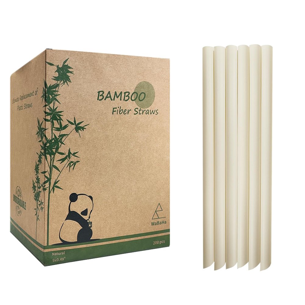 12mm Bamboo Bubble Tea Straws, Pack of 200 Biodegradable Disposable Sturdy Pointed Bamboo Fiber Boba Straws for Jumbo Smoothie, Tapioca Pearls