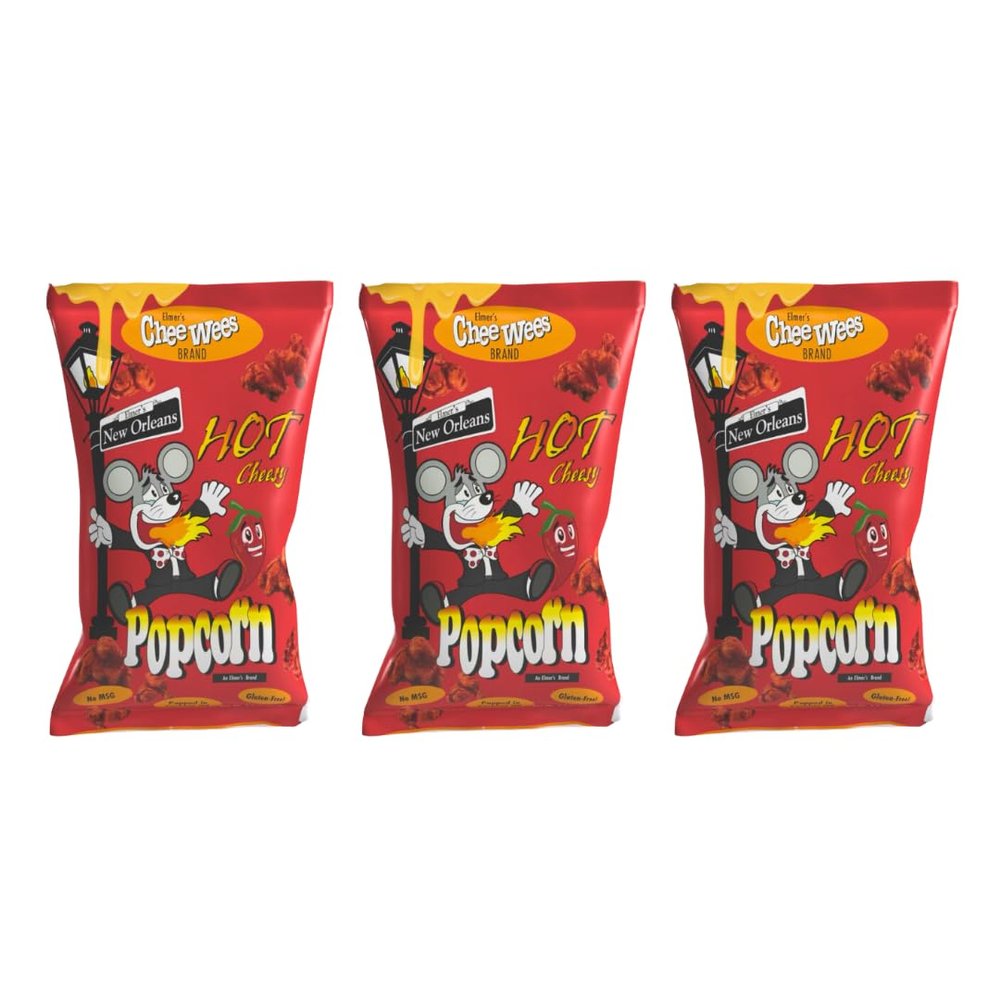 Elmer's Hot Cheesy Popcorn, Spicy Heat and Delicious Cheesiness, Popped in Coconut Oil, Gluten-Free, No MSG, 2.5 oz Bags, Pack of 3