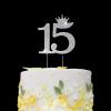 15 Cake Topper, Happy 15th Birthday Cake Topper 15 Wedding Decoration 15th Anniversary Cake Topper Decoration 15 Silver Rhinestone Birthday Decoration view 1