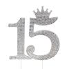 15 Cake Topper, Happy 15th Birthday Cake Topper 15 Wedding Decoration 15th Anniversary Cake Topper Decoration 15 Silver Rhinestone Birthday Decoration view 2