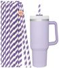 12 Inch Extra Long Paper Straws Disposable, 10mm Wide Stripe Boba Straws for Bubble Tea and Jumbo Drinks (Purple and White, 12in0.4in) view 1