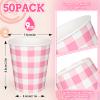 Whaline 50Pcs Buffalo Plaids Paper Cups Light Pink Checkered Disposable Cups Party Decorative Cups for Valentines Day Birthday Cold Hot Drinkware Tableware Decor Supplies, 9 Oz view 2