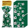 Boerni 100 Pieces Soccer Goodie Bags, Green Goal Fun Football Treat Bags Party Favors Candy Cello Goody Bags with Gold Twist Ties, Football Birthday Party Supplies for Boys Kids Team Gift Snack Bags view 1