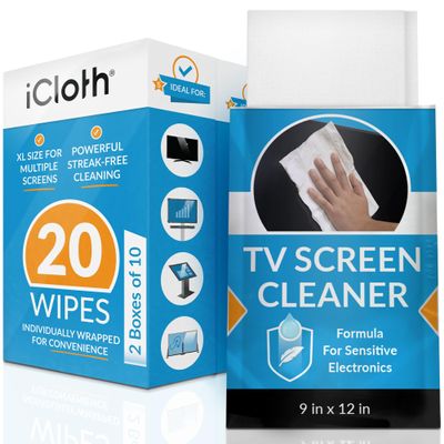 iCloth XL Screen Cleaning Wipes, Lint-Free and Streak-Free, Fast-Drying, Removes Dust, Fingerprints, and Smudges (20 XL Wipes)