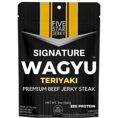 Five Star Wagyu Teriyaki Beef Jerky, Soft & Mouth Melting Tender Jerky, Award-Winning Premium Beef Jerky, No Artificial Ingredients, Premium Gift Snack, Nitrate/Nitrite-Free, Gluten-Free, Wagyu Beef Snacks (4 Pack of 2oz-Total 8oz) Gourmet Beef Jerky