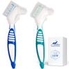 Mckkor Denture Cleaning Brush Set with Dustproof Denture Brush Holder - Denture Brush Toothbrush Set for Denture Cleaning Care - Multi-Layered Bristles & Ergonomic Rubber Handle (Blue & Green) view 1