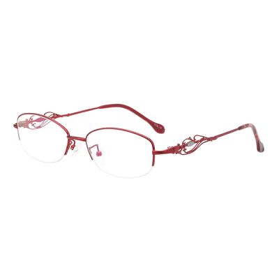 HELES Women's Metal Half Rim Single Vision Lens Reading Glasses UV+420cut Blue Light Blocking Eyeglasses Reader -Red||+2.75 Strength