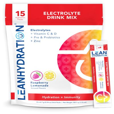 LEAN Hydration Natural Electrolyte Immune Formula - Boost Immunity and Stay Hydrated with Zero Sugar and No Artificial Flavors or Sweeteners 15 ct Packets (Raspberry Lemonade)
