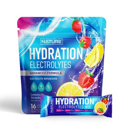 Electrolytes Powder Hydration Packets  Recovery Drink Mix with Sodium, Potassium, Magnesium, Calcium, Vitamin C & Zinc  Sugar Free, Keto, Non GMO & Vegan  Strawberry Lemonade  16 Sticks