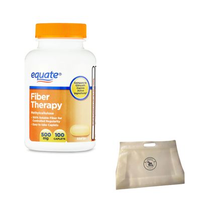 AMCIENT Equate Fiber Therapy Methylcellulose Fiber Caplets 500 mg 100 Count (Pack of 1) Bundle with Reusable Food Pouch