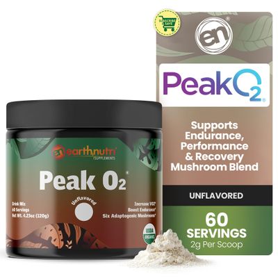 EarthNutri PeakO2 Workout Supplement - Mushroom Supplement for Pre Workout Endurance & Athletic Performance  No Additives, No Fillers  Supports Stamina, Strength & Recovery - 60 Servings