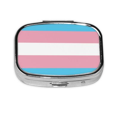 Pill Box 2 Compartment,Trans Pride Flag Mini Pocket-Size Pill Organizer Daily Pill Case Portable Metal Medicine Holder Container