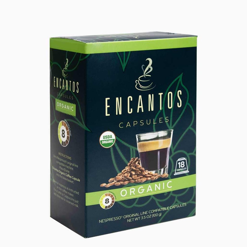 Encantos Origins Organic Arabica Coffee, Single Serve Capsules Compatible with Nespresso Original Line, Medium Roast, 18 Count