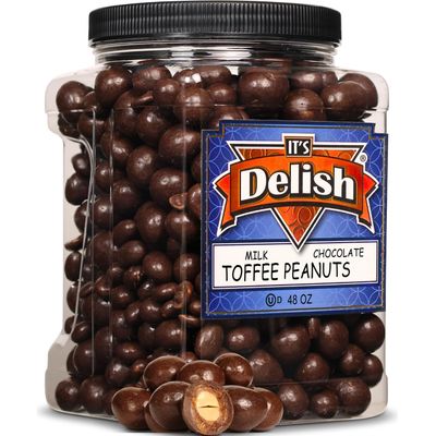 Milk Chocolate Toffee Coated Peanuts by It's Delish, 48 OZ Jumbo Container | Milk Chocolate Covered Candy Nuts Bulk Peanut Chocolates Sweet & Crunchy Nut Snack | Kosher Dairy