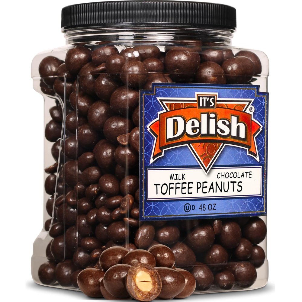 Milk Chocolate Toffee Coated Peanuts by It's Delish, 48 OZ Jumbo Container | Milk Chocolate Covered Candy Nuts Bulk Peanut Chocolates Sweet & Crunchy Nut Snack | Kosher Dairy