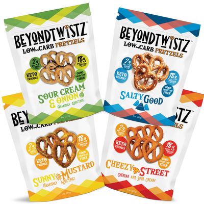 BeyondTwistz Low Carb Pretzels, Starter Pack, Keto Friendly, 2g Net Carbs, 18g Protein, Powered By HealthSense High Fiber Wheat Flour, Family Size 8oz Bag, Pack of 4