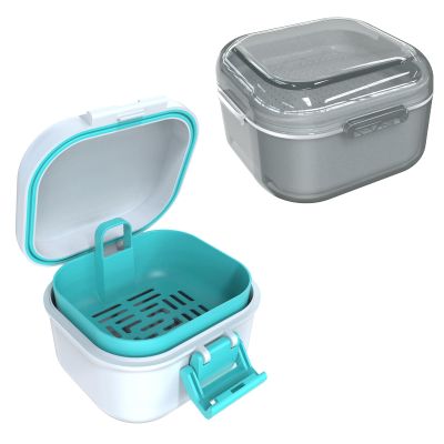 ARGOMAX Denture Cup for Soaking Dentures (Grey)+ Leak Proof Denture Bath Cup (White + Cyan).
