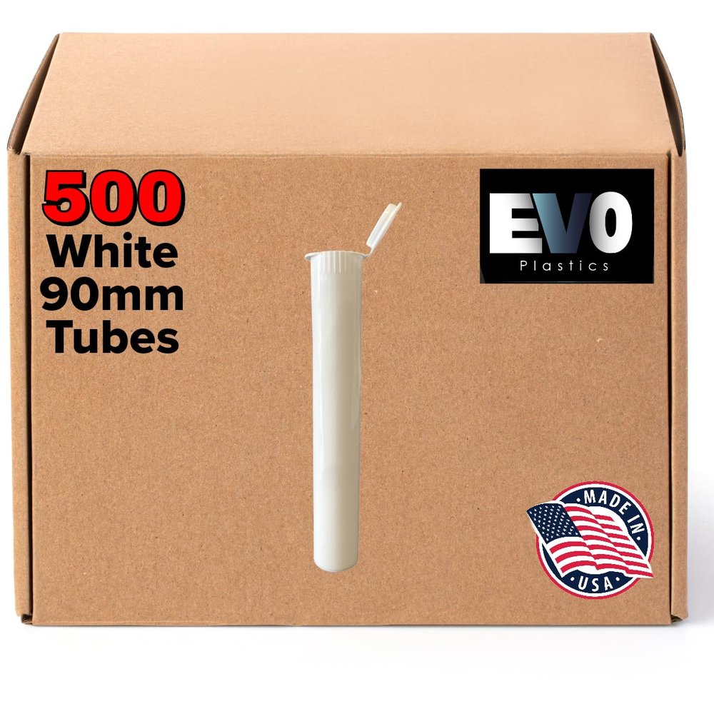 Evo Plastics 90mm White Pop Top Tubes  500 Count Pop Top Vials  BPA-Free, Child-Resistant Plastic Containers  Airtight & Waterproof  USA-Made Vials