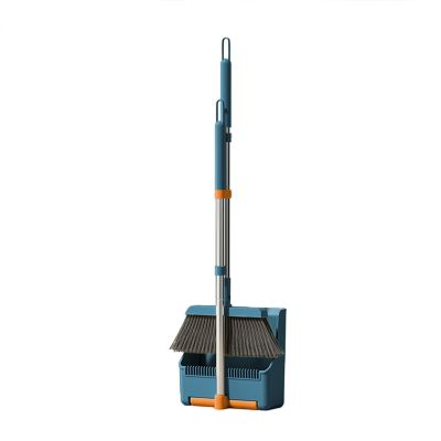 30'' Broom and Dustpan Set for Home with Scraping Teeth and Scraper, 180 Rotatable Long Handle Broom with Stand Up Dustpan Combo Set for Office Home Kitchen Lobby Floor, House Warming Gifts (Blue)
