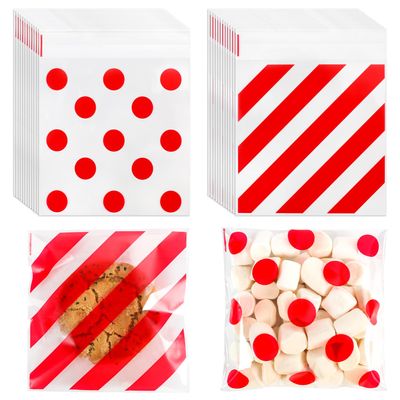 CUDICY 200pcs Cellophane Bags 5.5x5.5 Self Sealing Cookie Bags for Packaging Cellophane Treat Bag for Gift Giving Packaging Christmas Valentines Candy Goodie Homemade Bakery