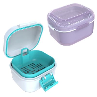 ARGOMAX Denture Cup for Soaking Dentures (Purple)+ Leak Proof Denture Bath Cup (White + Cyan).