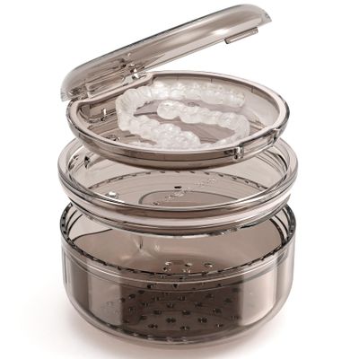 Denture Case Retainer Cleaning Case: 2 in 1 Retainer Case, No-Leak Denture Bath Box Cup, Complete Clean Care for Dentures, Clear Braces, Mouth Guard, Night Guard & Retainers