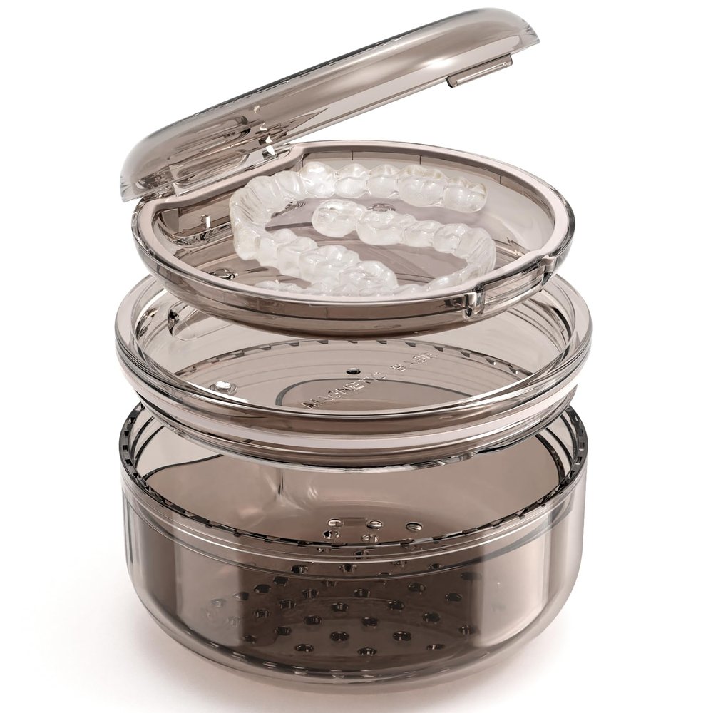 Denture Case Retainer Cleaning Case: 2 in 1 Retainer Case, No-Leak Denture Bath Box Cup, Complete Clean Care for Dentures, Clear Braces, Mouth Guard, Night Guard & Retainers