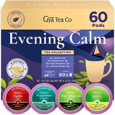 Gya Tea Co Evening Calm Tea Pod Collection Gift Set (60 Count) - Different Flavors Assorted Variety Pack