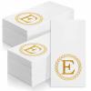 100 Gold Monogram Disposable Napkins - Letter E Hand Towels Decorative, Dinner Napkins for Guest, Monogrammed Hand Towels for Bathroom Wedding Birthday Party Baby Shower