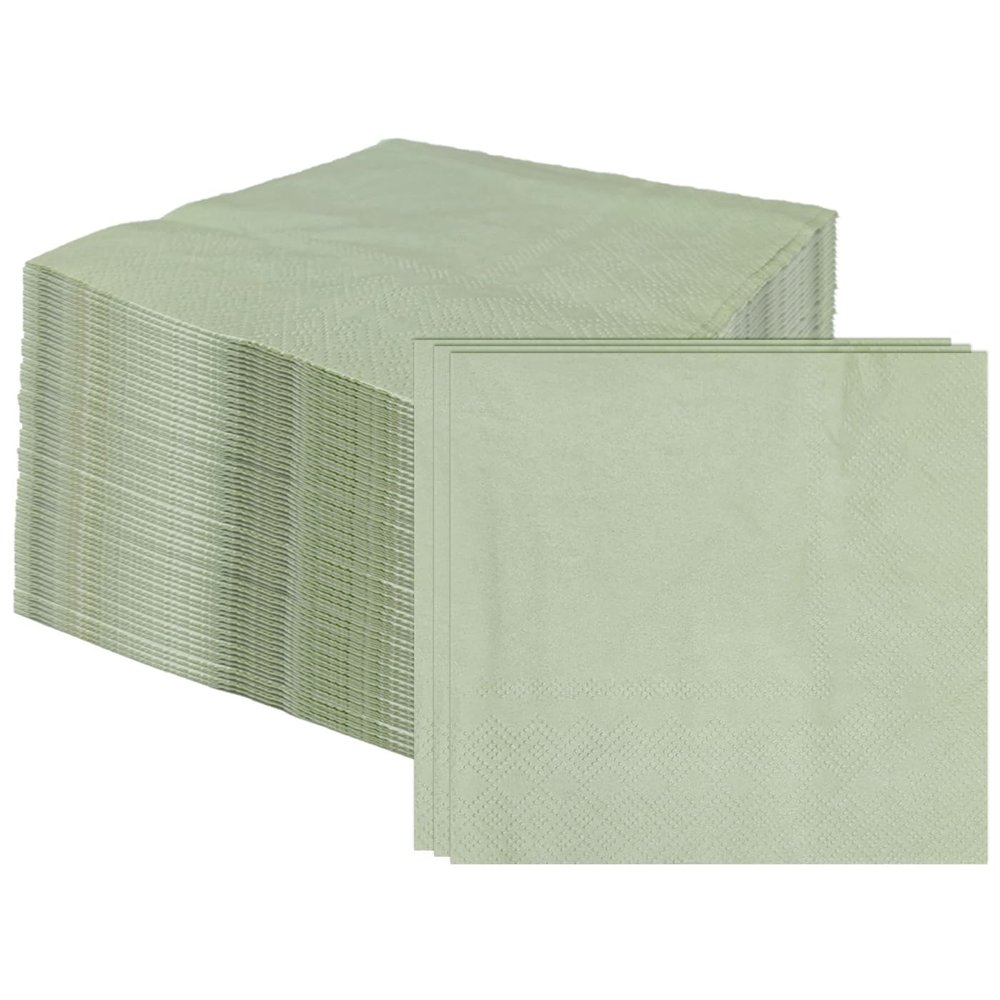 100 Pcs 2-Ply Sage Green Napkins Folded 5 x 5 inch Disposable Cocktail Napkins Paper Napkins for Dinner Wedding Party Beverage Napkins