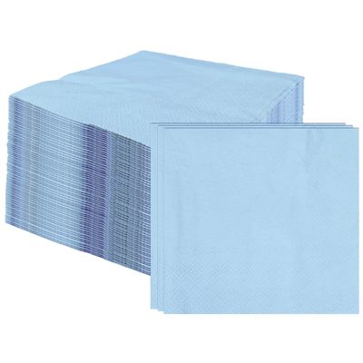 100 pcs 2-Ply Light Blue Napkins Folded 5 x 5 inch Disposable Cocktail Napkins Paper Napkins for Dinner Wedding Party Baby Blue Beverage Napkins