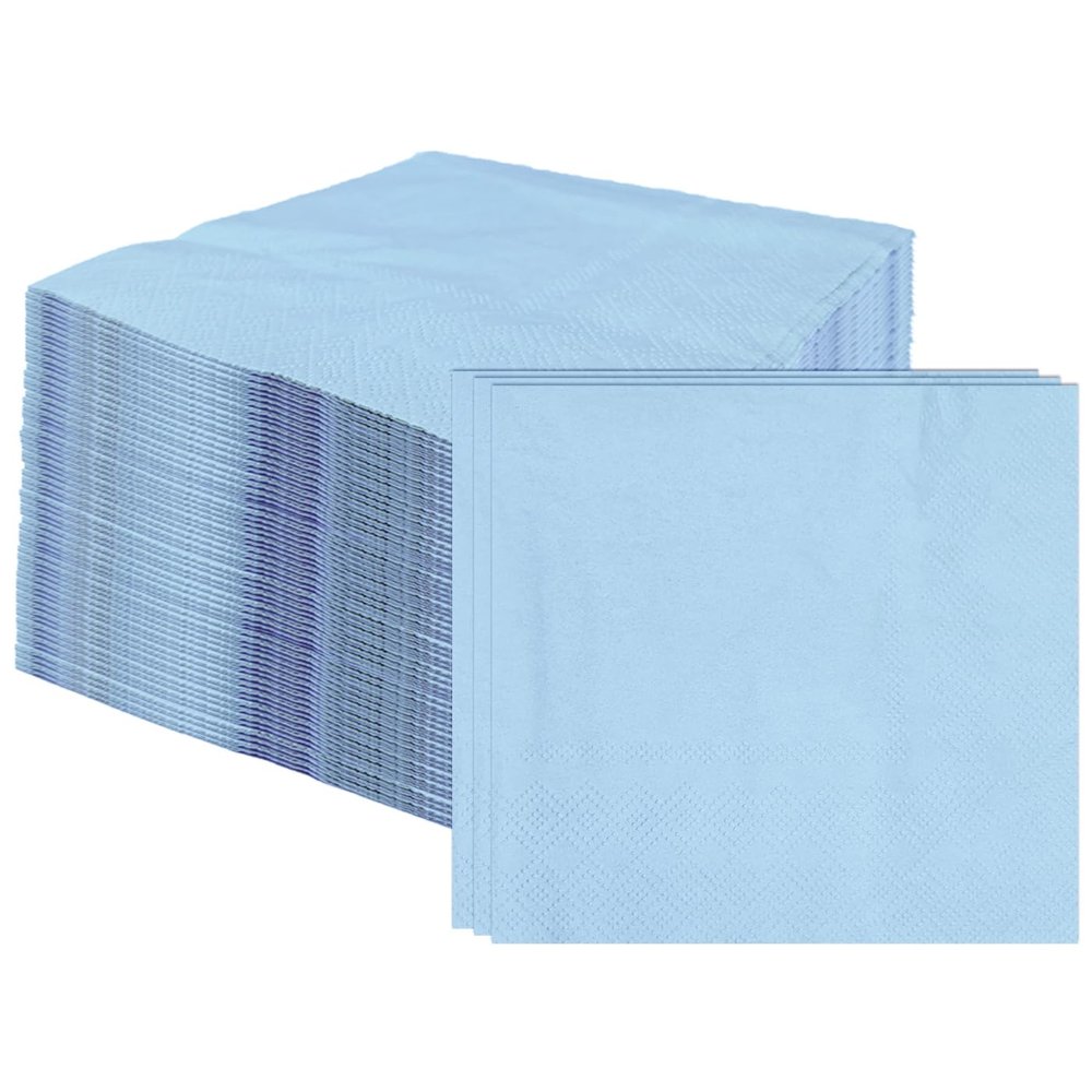 100 pcs 2-Ply Light Blue Napkins Folded 5 x 5 inch Disposable Cocktail Napkins Paper Napkins for Dinner Wedding Party Baby Blue Beverage Napkins