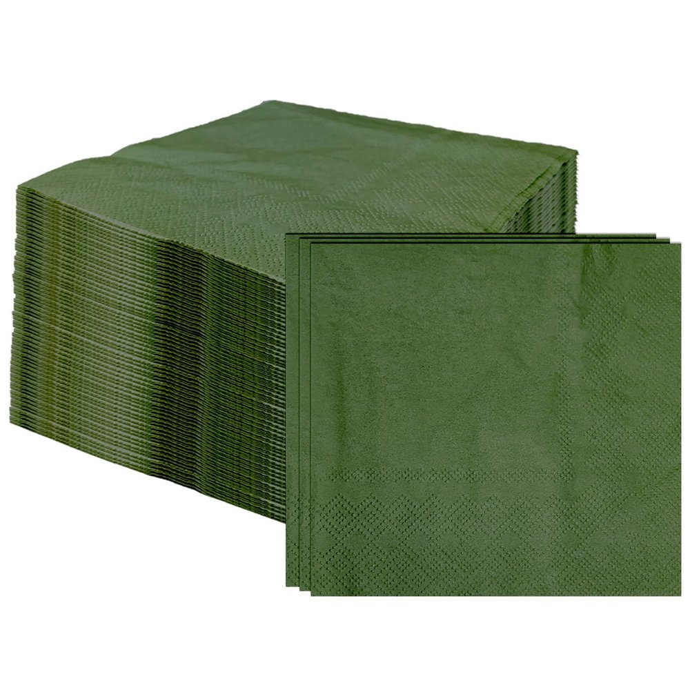100 pcs 2-Ply Green Napkins Folded 5 x 5 inch Disposable Cocktail Napkins Paper Napkins for Dinner Wedding Party Beverage Napkins