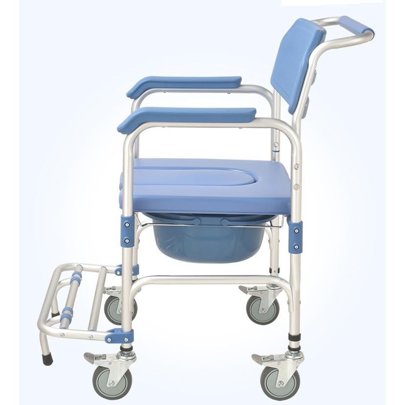 BADEZ Shower Wheelchair,Accessibility Commode Wheelchair,330 lbs Bedside Commode Chair,Toilet Transport Chair for Elderly Injured and Disabled