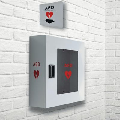 ISOP AED Storage - AED Cabinet Gray + Sign | Wall-Mounted Box | Aluminium Outdoor Indoor Defribillator Cabinet - Survival Kit | Emergency Equipment | Wall Mounted Rescue Equipment | Caja para DAE