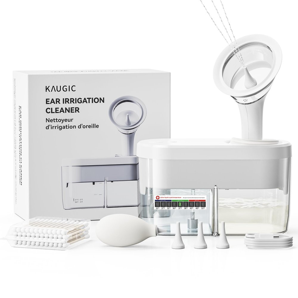 KAUGIC Electric Ear Wax Removal Kit - Water Powered Ear Irrigation System with Sewage Collection, 4 Clean Modes, Safe & Effective, 3 Ear Tips for Adults